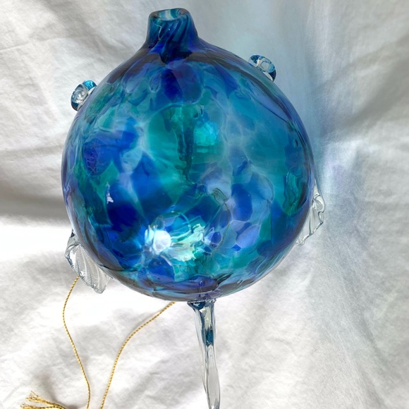 Hand Blown Glass Hanging Blow/Puffer Fish Blue Artisan Ornament - Picture 9 of 10